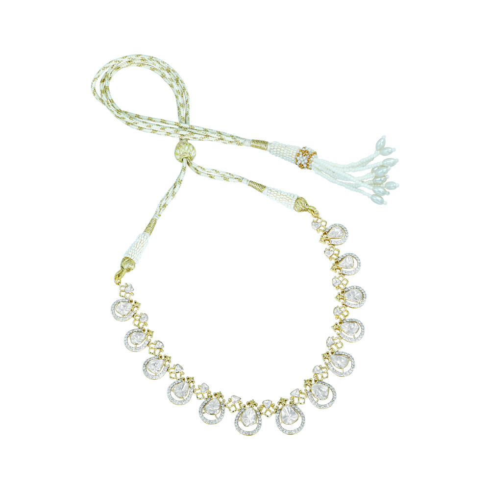 Graceful Polki Diamond Necklace with Intricate Chain